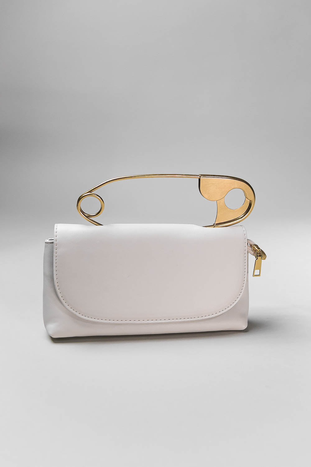 Top Handle Bag with Gold Pin Detail and Shoulder Strap – Ivory – view 2
