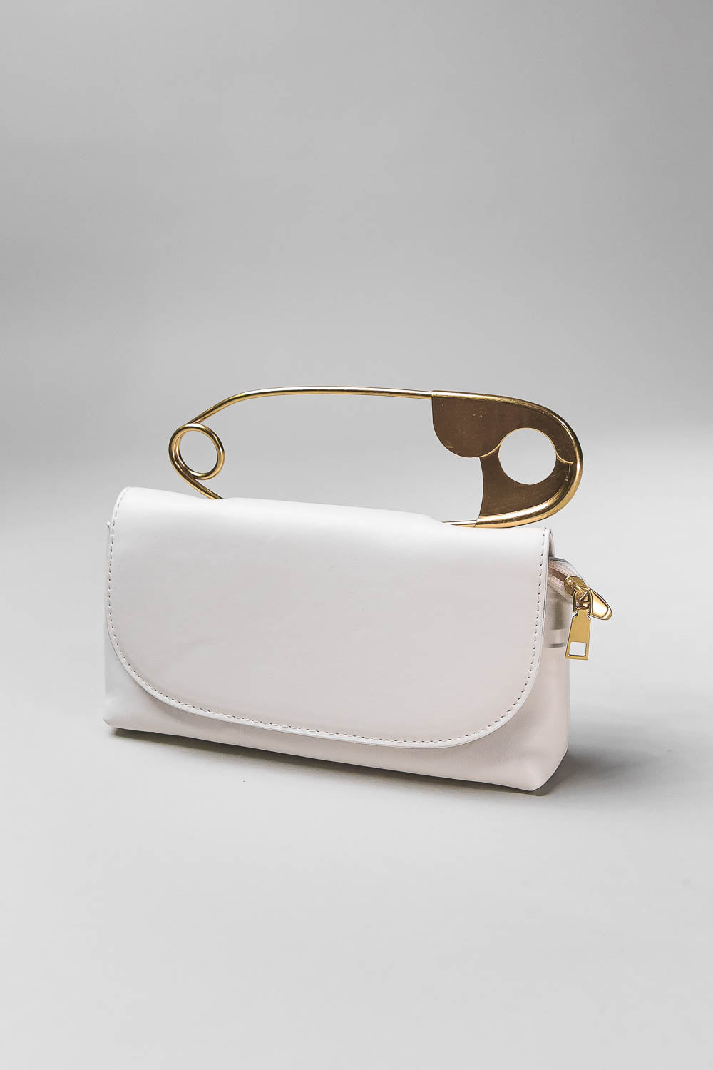 Top Handle Bag with Gold Pin Detail and Shoulder Strap – Ivory – view 3