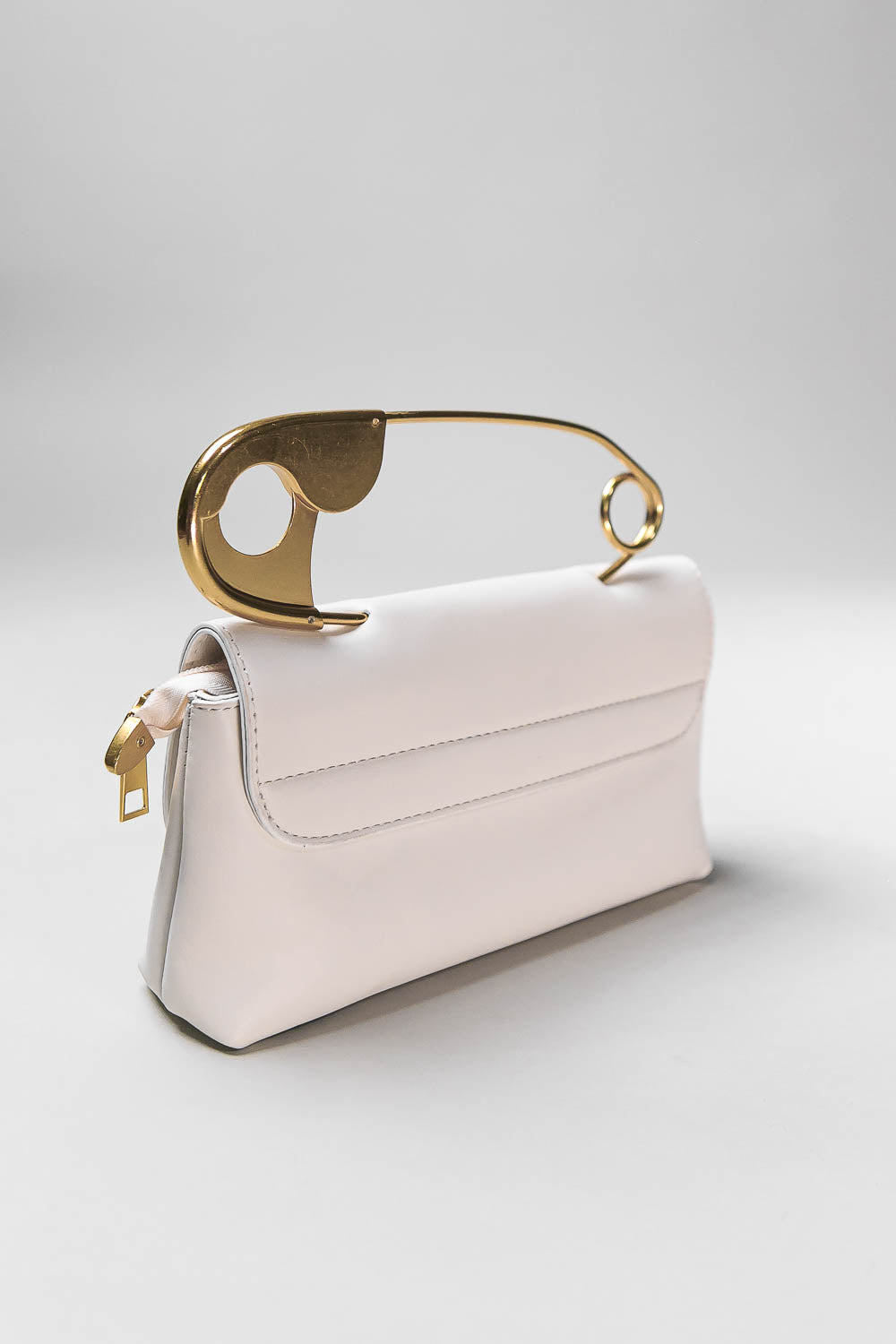 Top Handle Bag with Gold Pin Detail and Shoulder Strap – Ivory – view 4