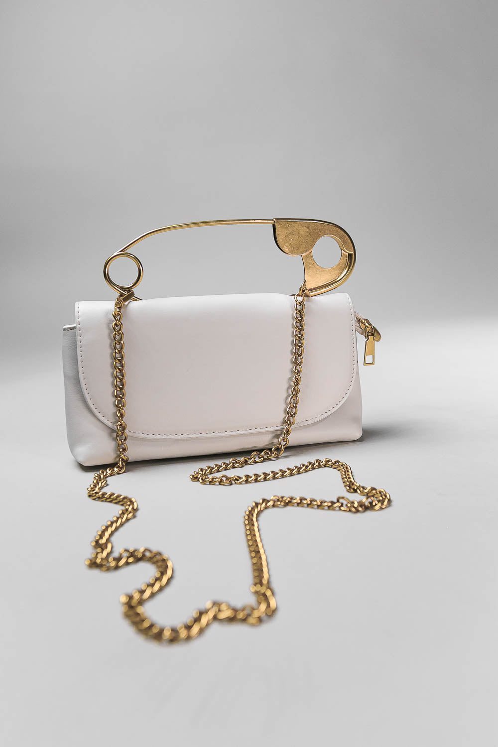 Top Handle Bag with Gold Pin Detail and Shoulder Strap – Ivory – view 2
