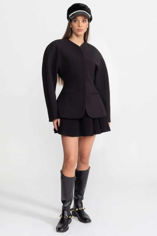 Collarless Minimalist Tailored Blazer with Single Closure – Black – view 2