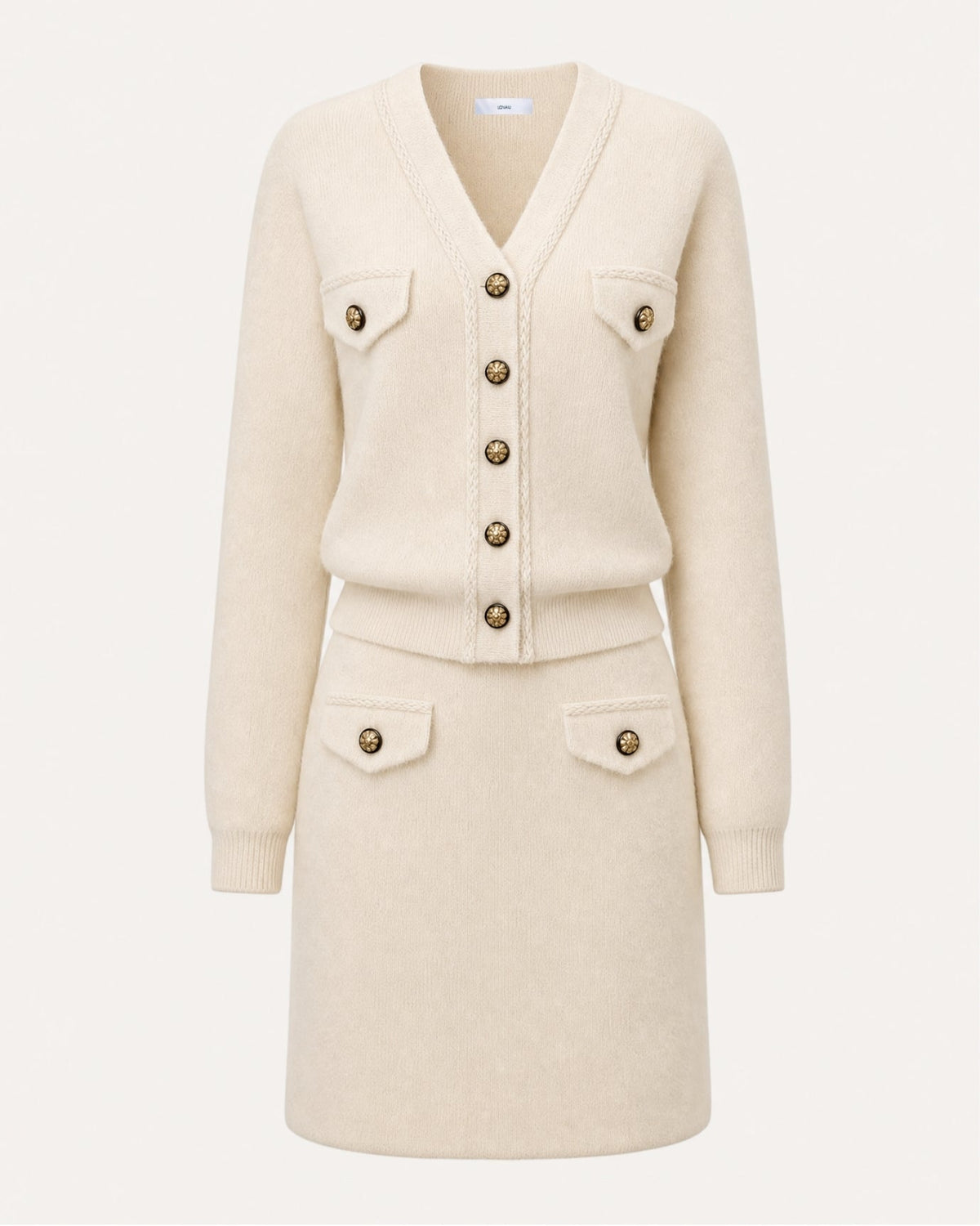 Jacquard Colour Block Long Sleeve Knit Cardigan and Skirt Set – view 6