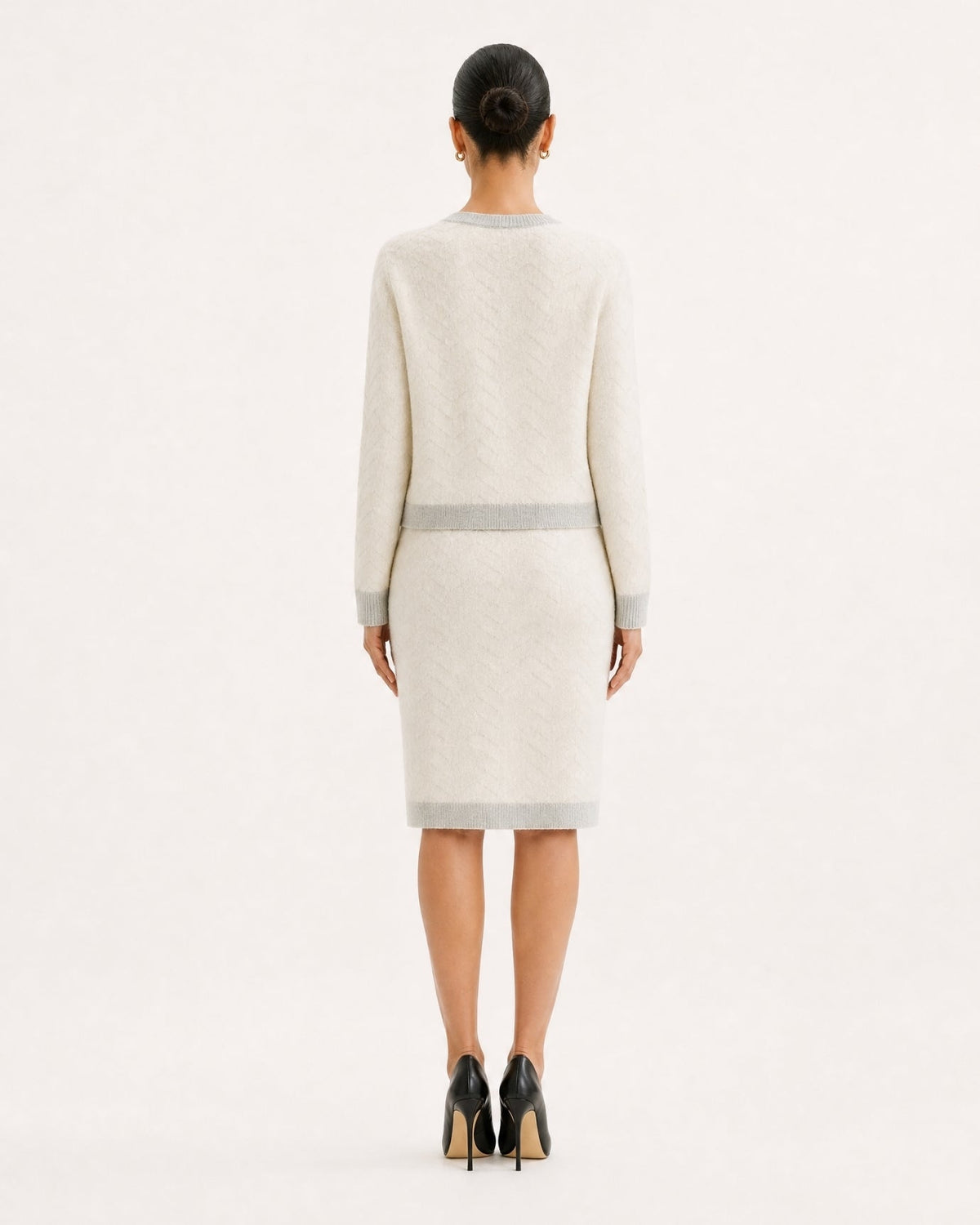 Jacquard Knit Long Sleeve Jacket and Skirt Suit Set – Apricot – view 5