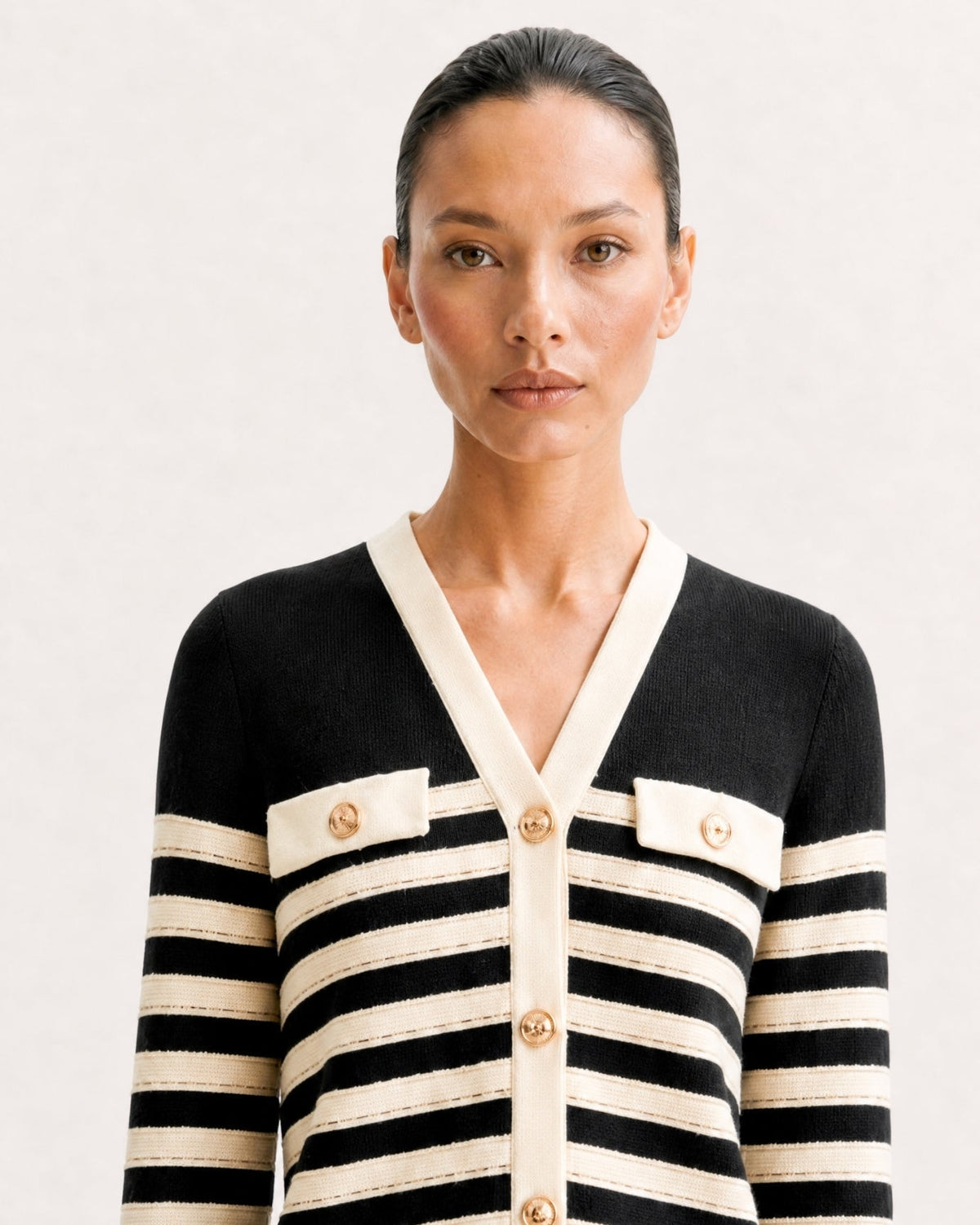 Colour Block Knit Cardigan and Skirt Co-ord Set – Black and Beige – view 5