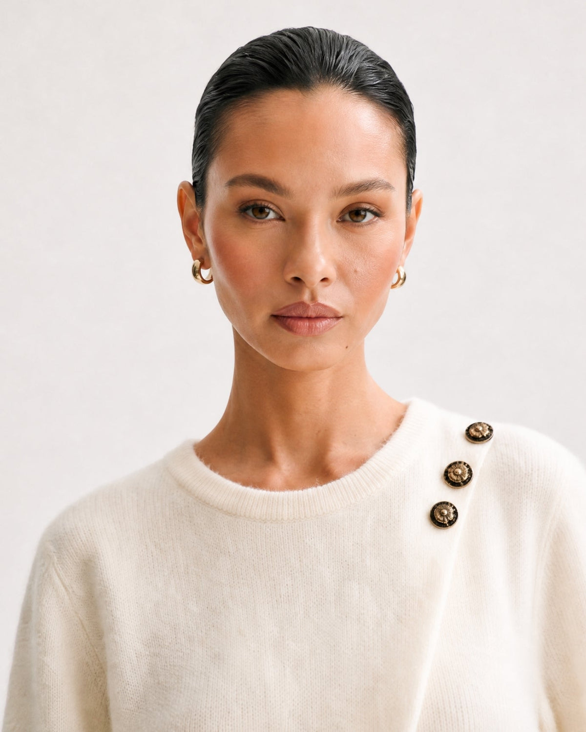 Asymmetric Patchwork Long Sleeve Knit Top and Skirt Set – White – view 5