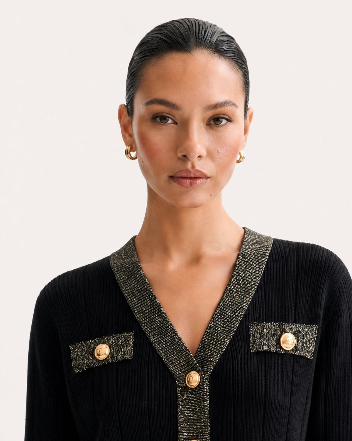 Jacquard Colour Block Knit Cardigan and Skirt Two-Piece Set – Black – view 5