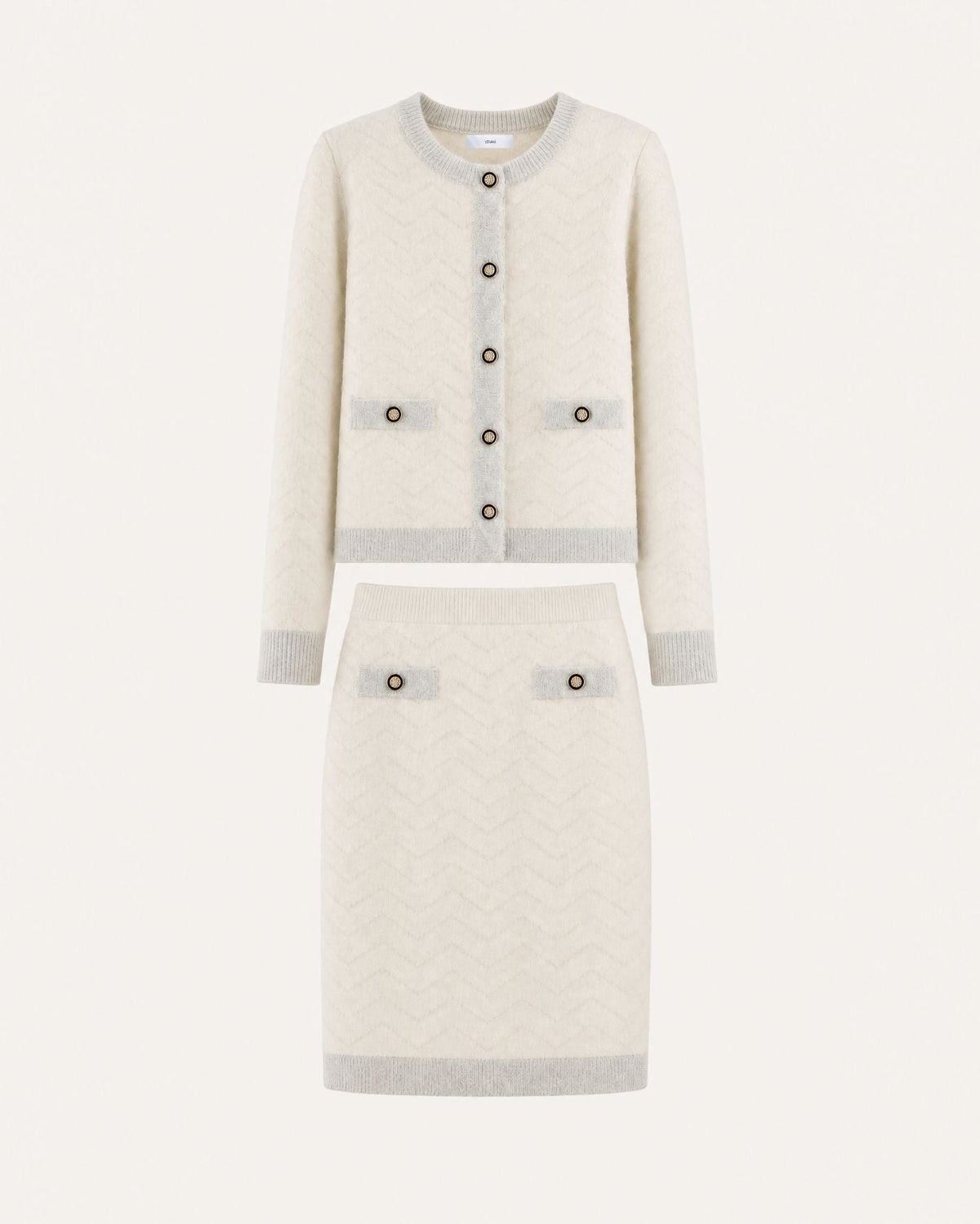 Jacquard Knit Long Sleeve Jacket and Skirt Suit Set – Apricot