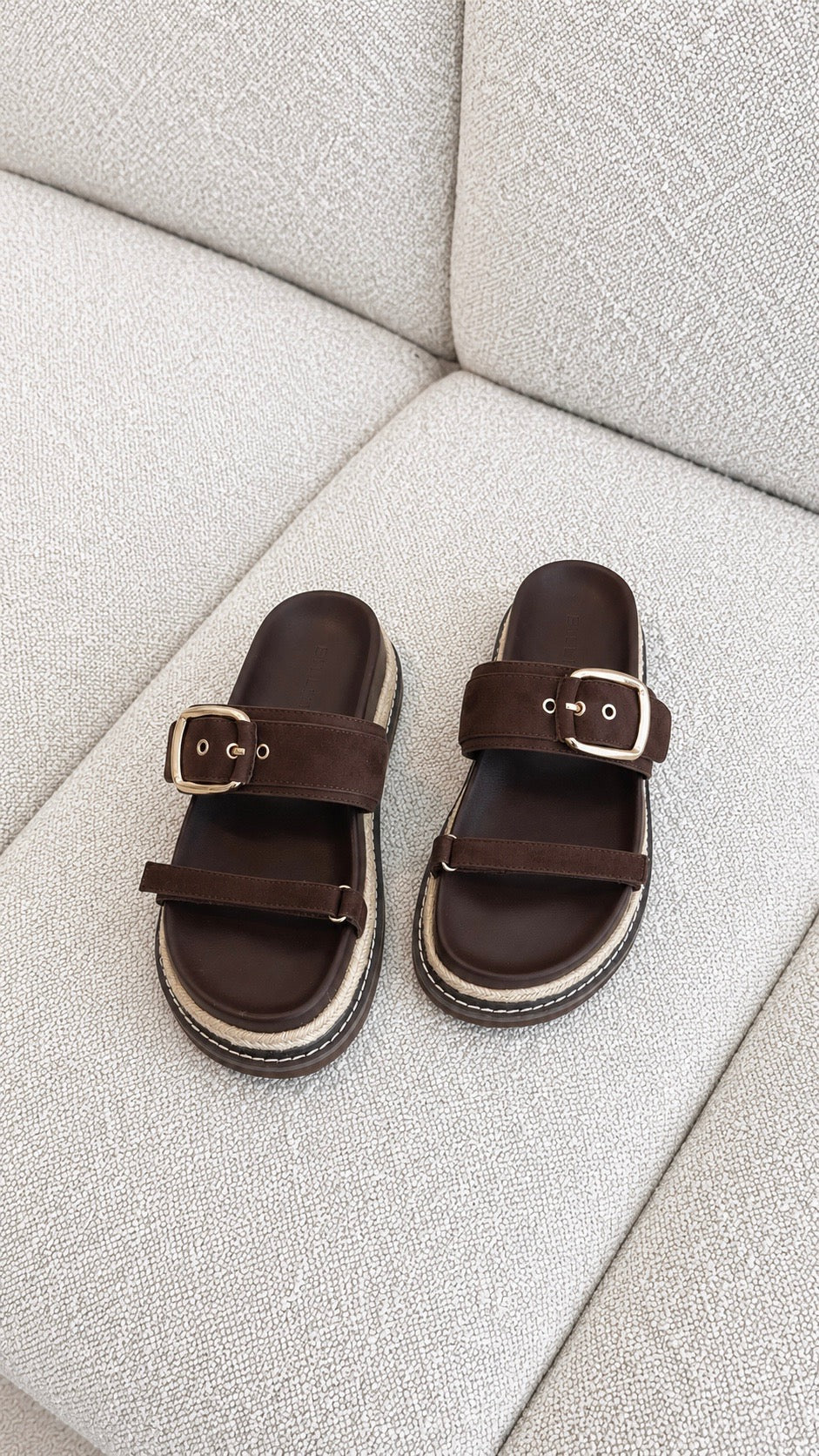 Tabitha Platform Slides with Rope Detail and Buckle Strap – Dark Cacao