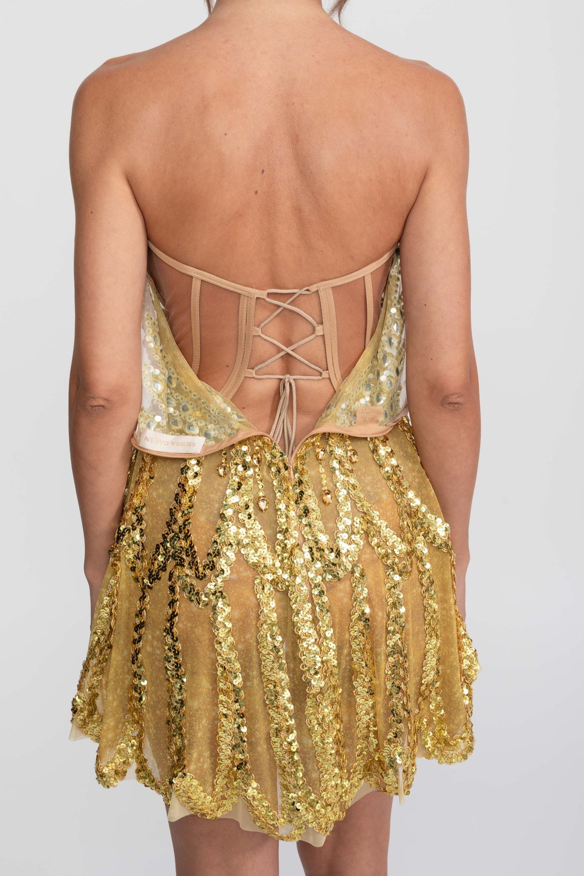 Jewelled Strapless Sweetheart Fit and Flare Mini Dress – Gold – view 9