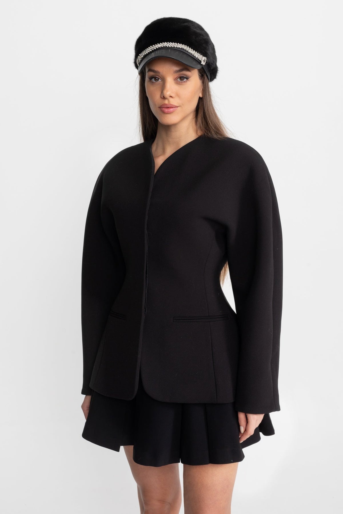 Collarless Minimalist Tailored Blazer with Single Closure – Black – view 3