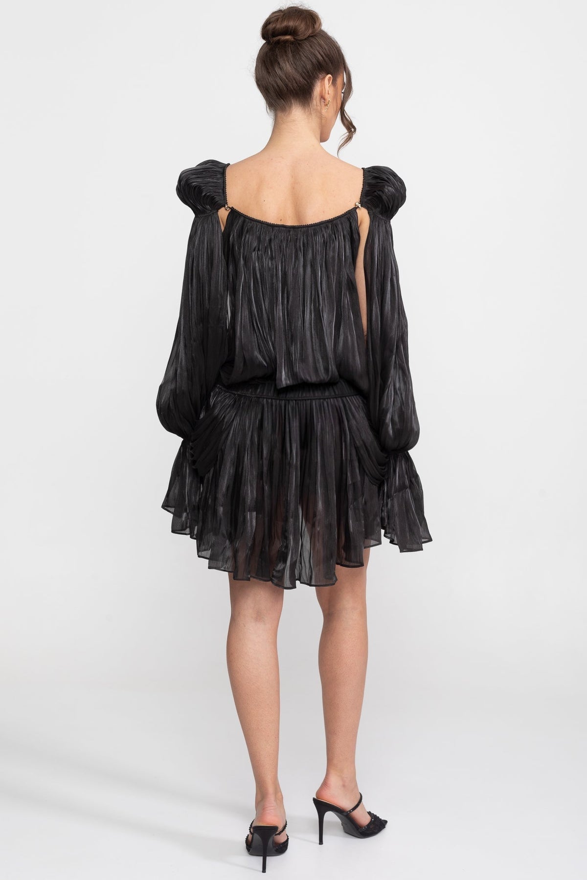 Sheer Chiffon Cape Sleeve Mini Dress with Gold Clip Detail – Black – view 6