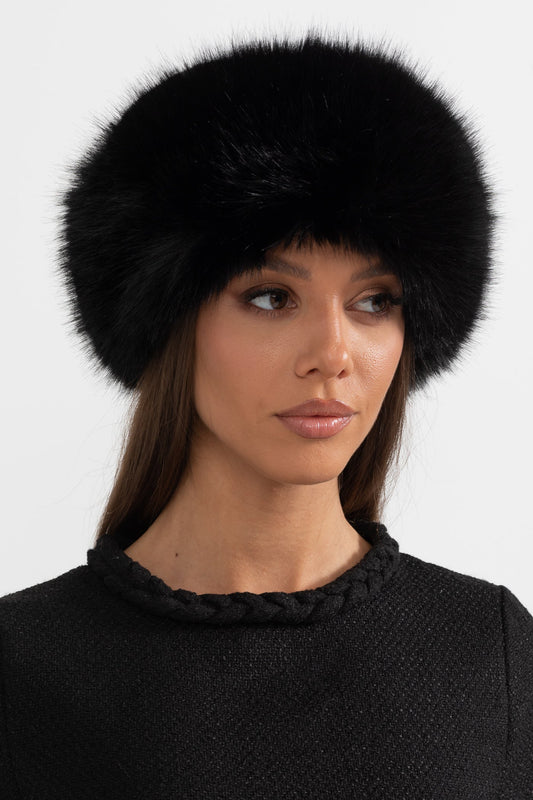 Plush Furry Texture Round Hat with Wide Brim – Black