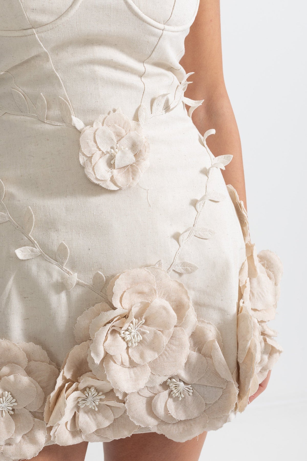 Strapless Bustier Mini Dress with 3D Floral Appliqués – Ivory