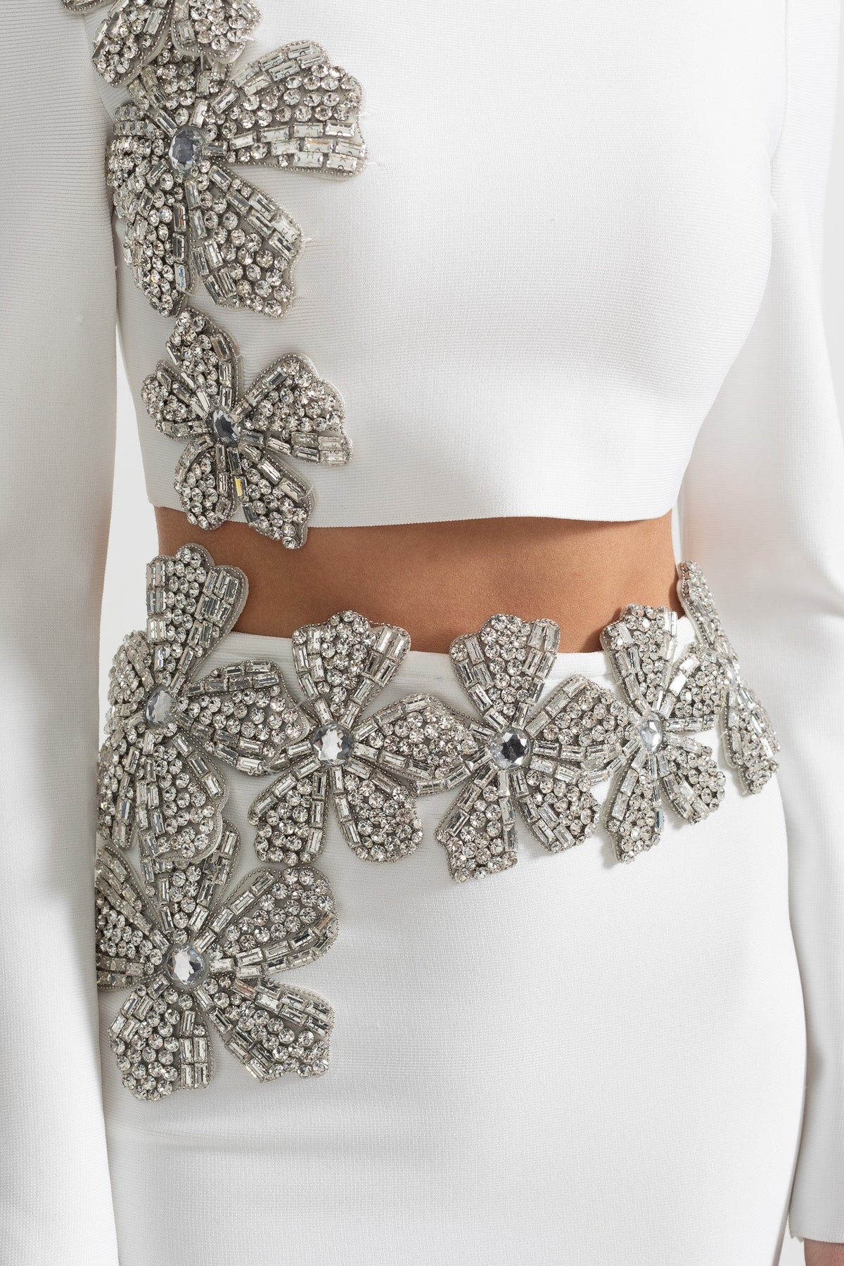 Diamond Flower Long Sleeve Top and Maxi Skirt Two-Piece Set – White – view 4