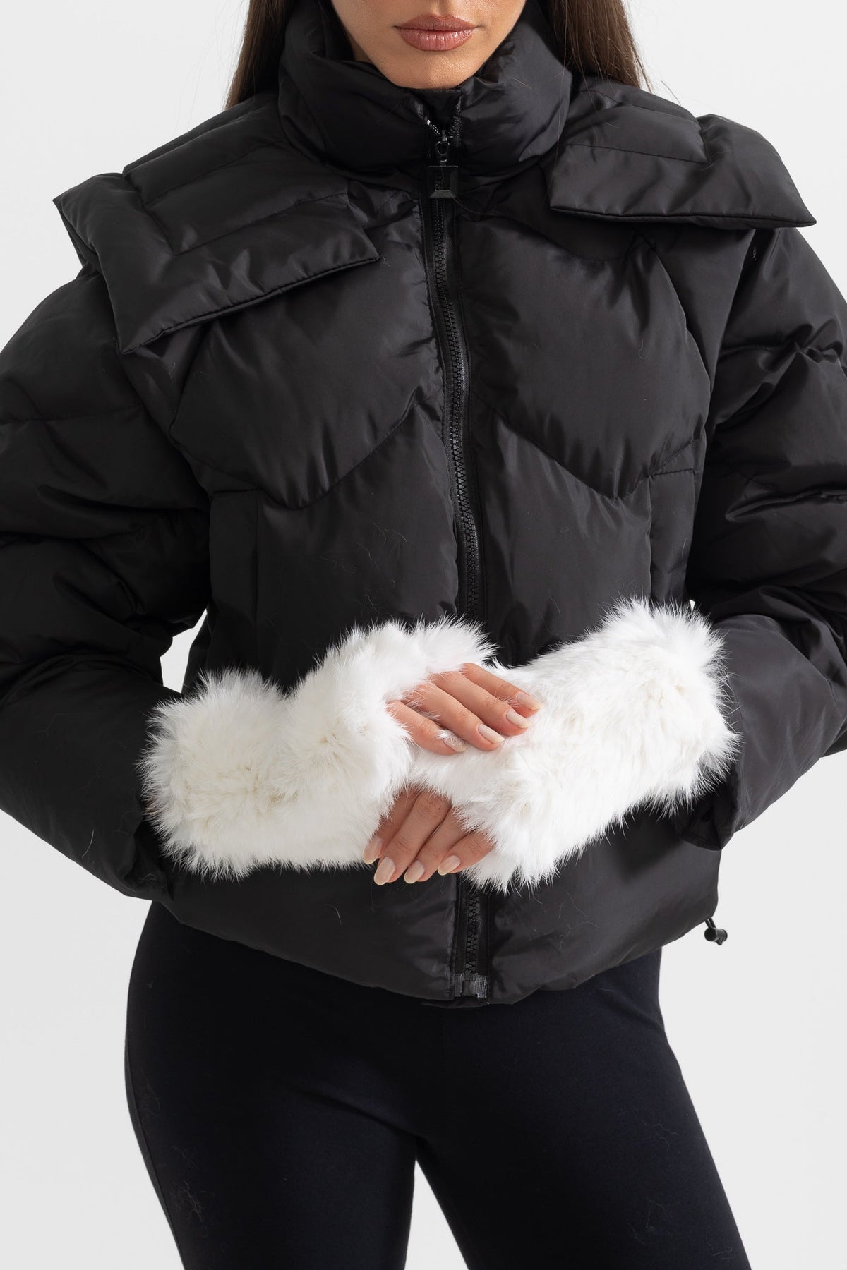 Fingerless Gloves with Fluffy Texture – White – view 2