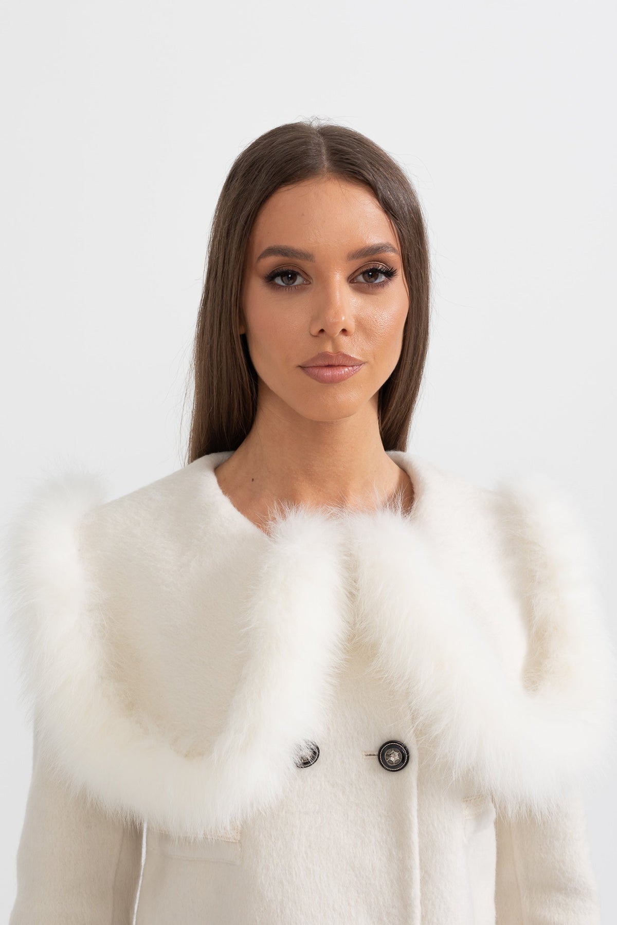 Double-Breasted Cropped Jacket with Trimmed Collar and Cuffs – White – view 4