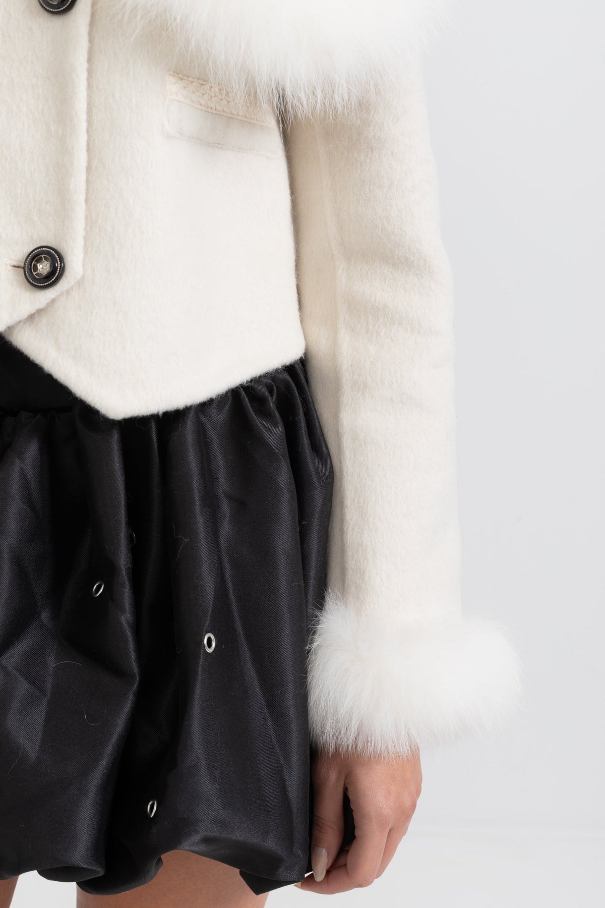 Double-Breasted Cropped Jacket with Trimmed Collar and Cuffs – White – view 5
