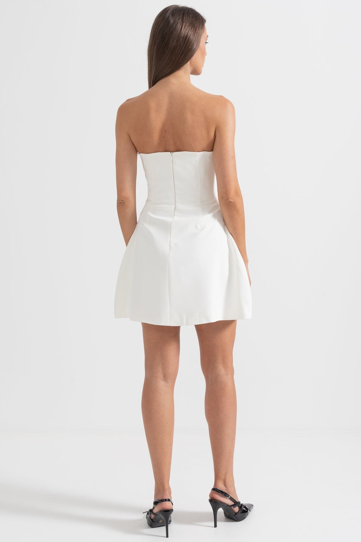 Strapless Mini Dress with Cascading Crystal Embellishments – White – view 8