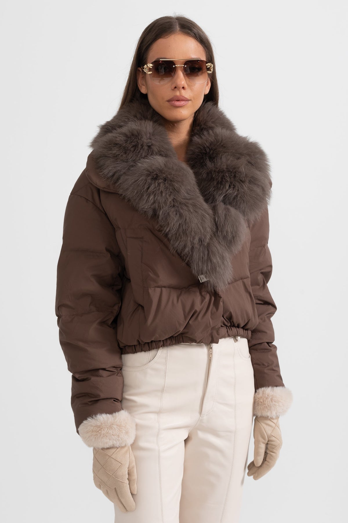 Duck Down Puffer Jacket with Brown Lined Hood – Brown