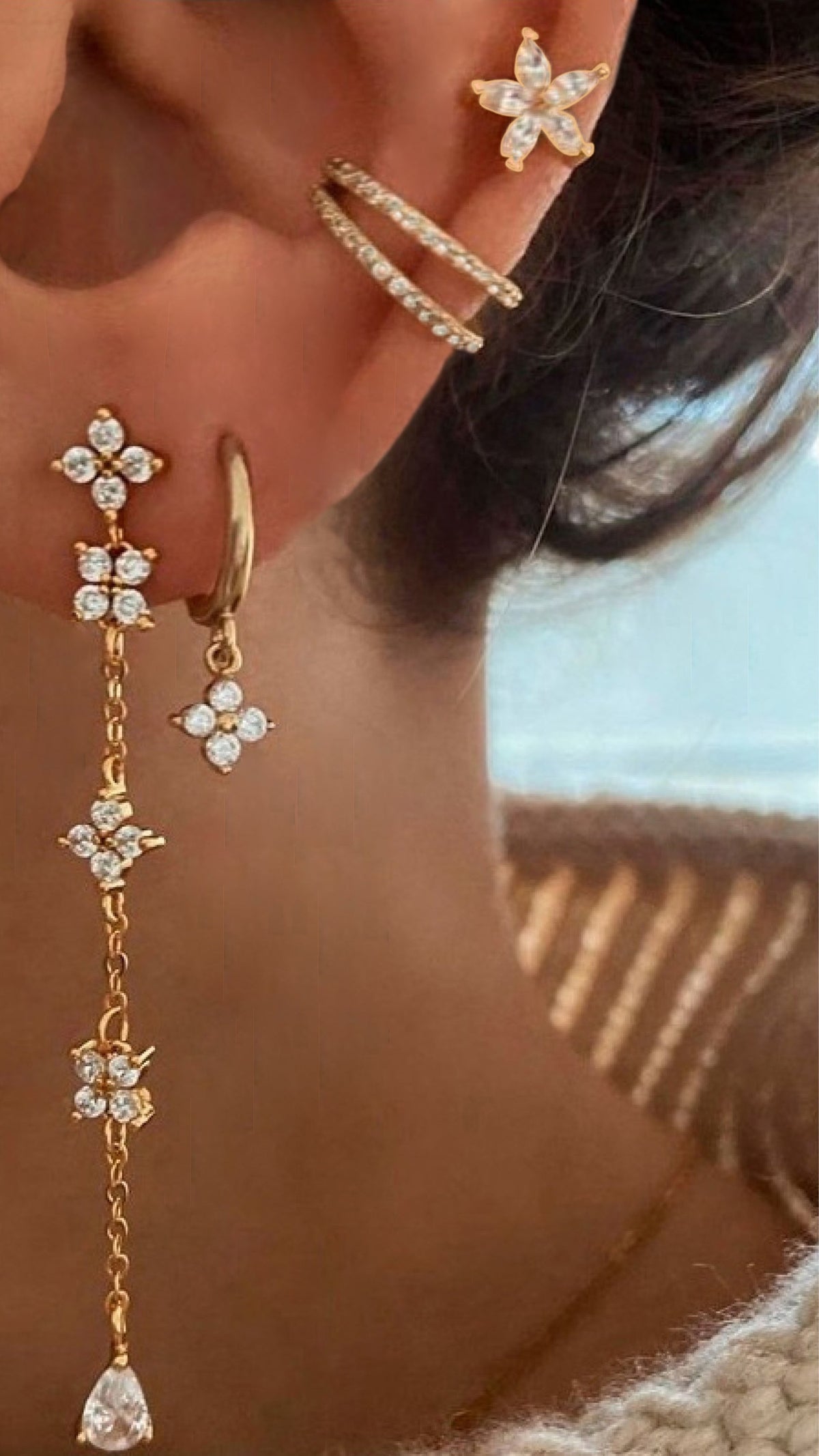 Becci Double Row Cubic Zirconia Ear Cuff Earrings – Gold