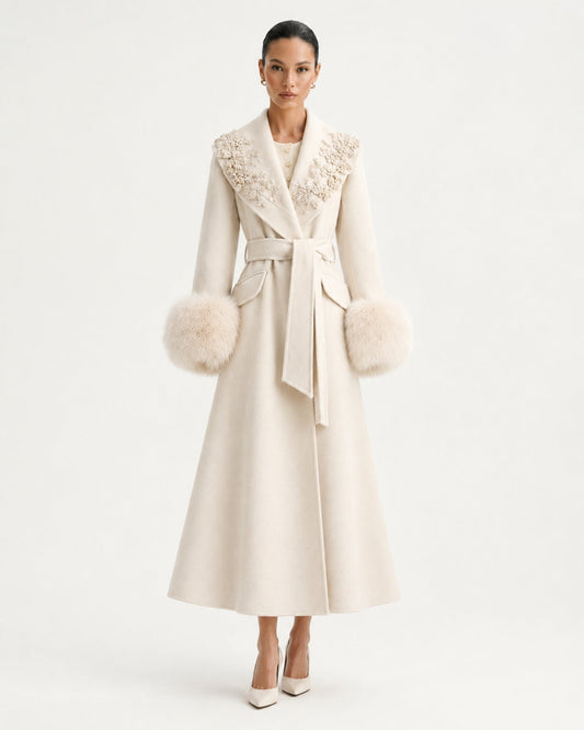 Hamptons Long Wool Cashmere Coat with Embellished Collar – view 7