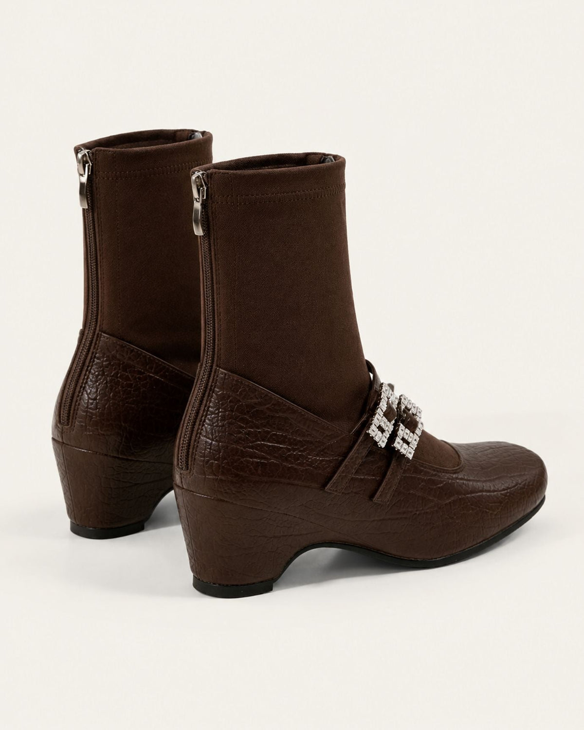 Rhinestone-Embellished Leather Mary Jane Wedge Boots – view 4