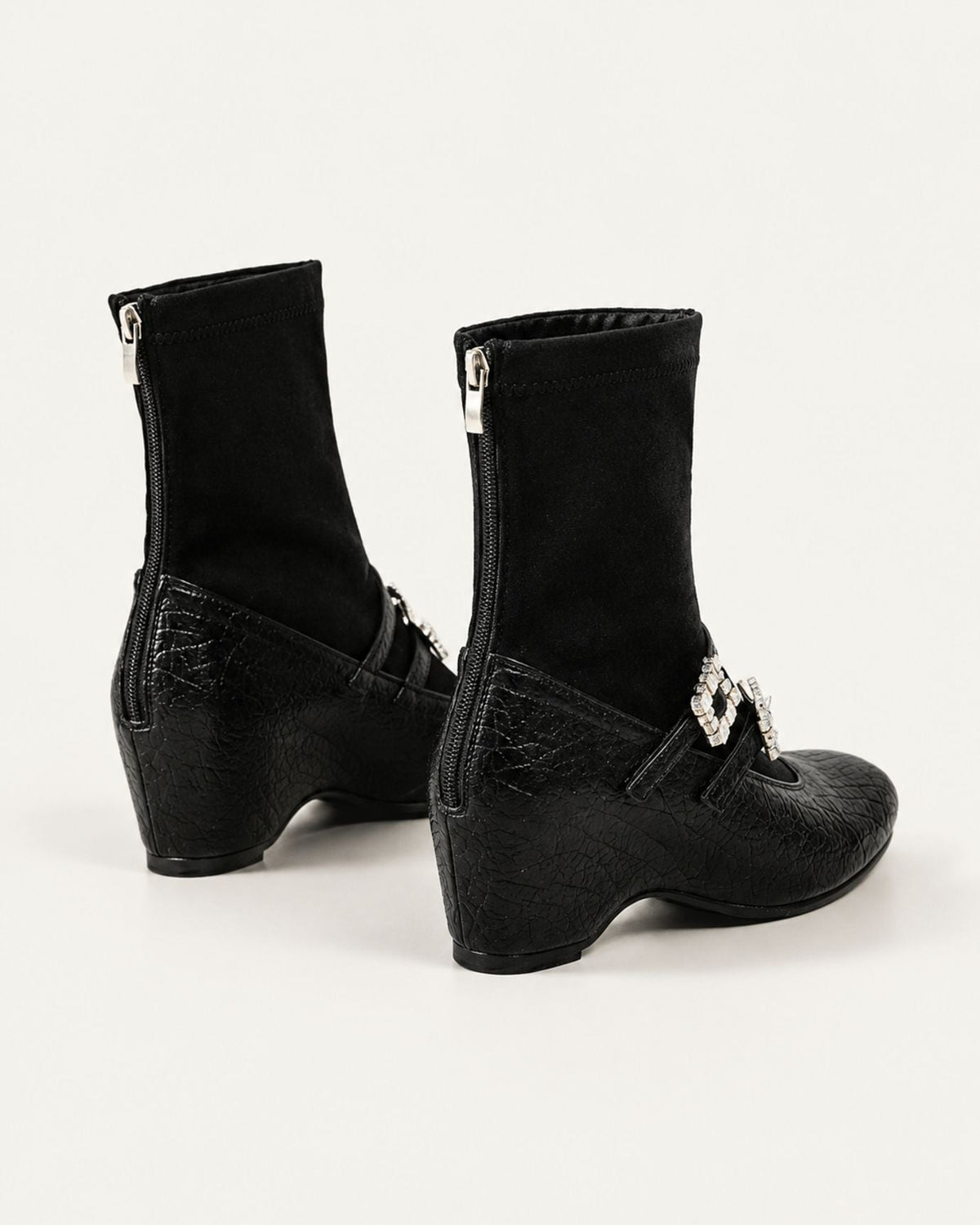 Rhinestone-Embellished Leather Mary Jane Wedge Boots – view 10