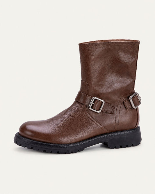 Retro Distressed Full-Grain Leather Half-Zip Biker Boots