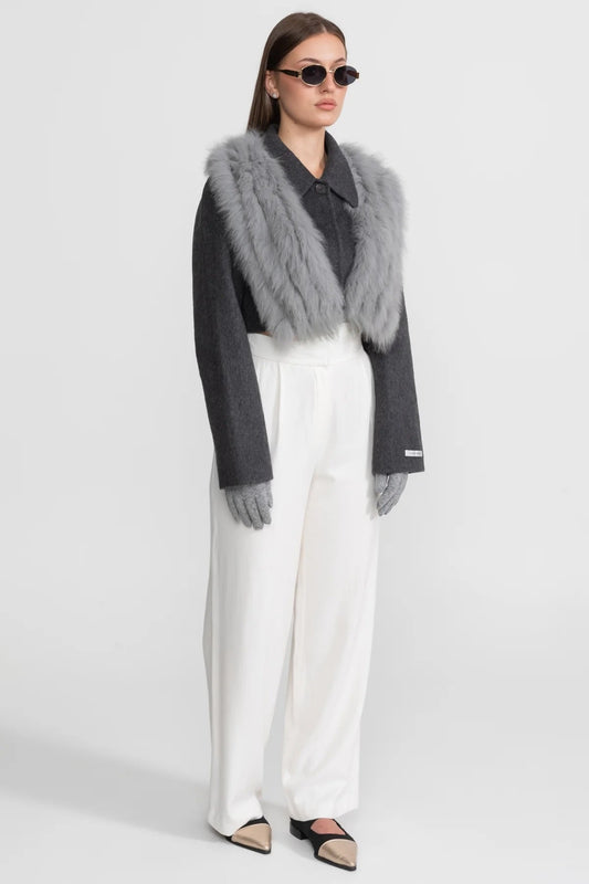Wool and Cashmere Cropped Jacket – Charcoal Grey – view 2