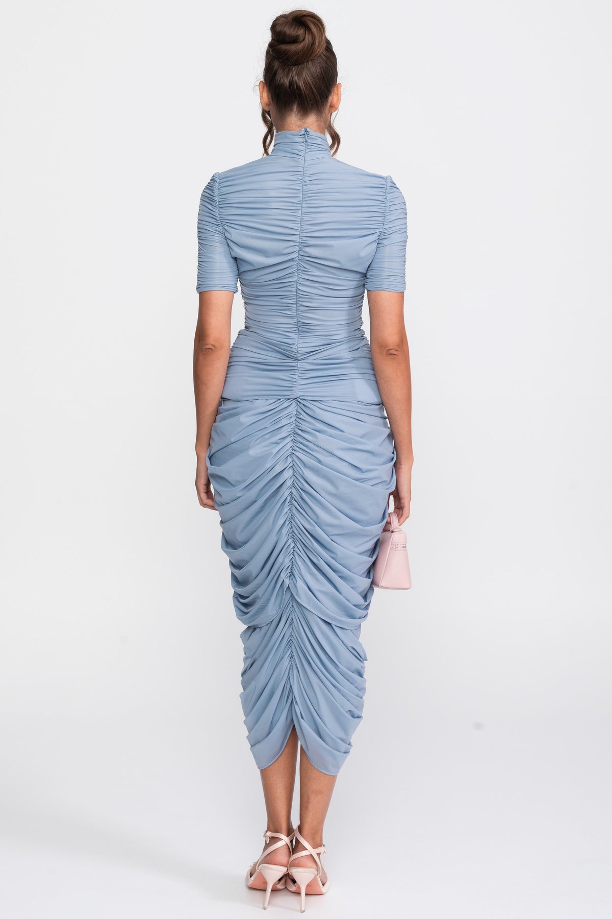 Rosette Ruched Jersey Top and Wrap Midi Skirt Co-ord Set – Dusty Blue – view 9