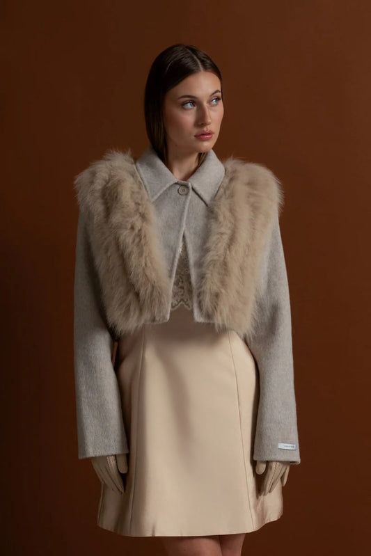Wool and Cashmere Boxy Cropped Jacket – Taupe – view 2