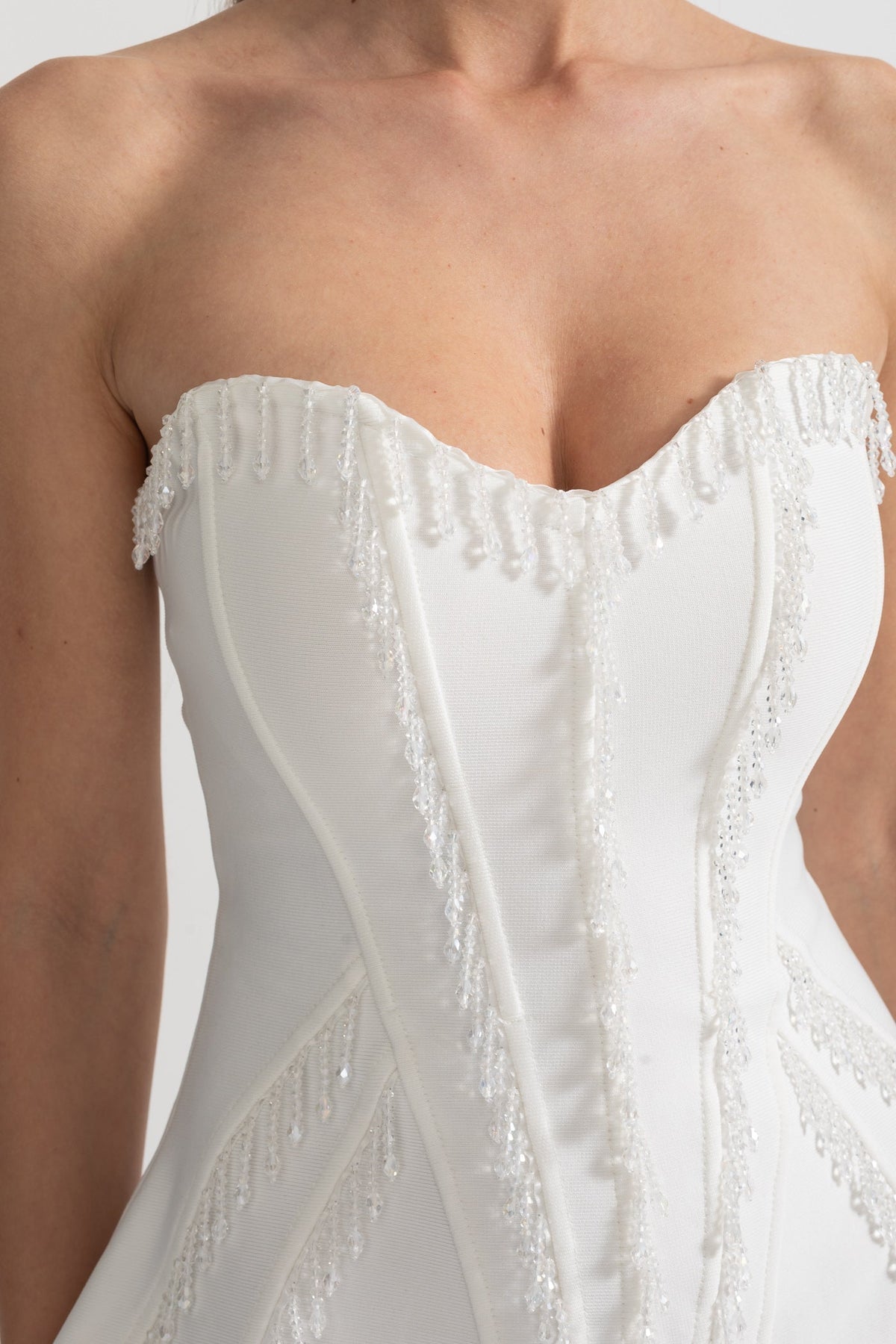 Strapless Corset Gown with Sheer Nude Maxi Skirt – White – view 8