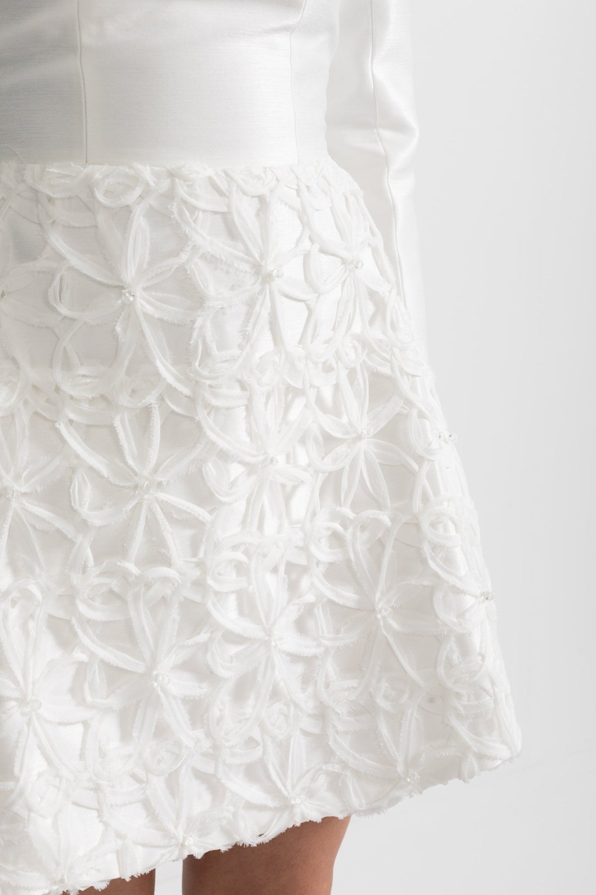 Strapless Sweetheart Mini Dress with Detachable Sculptural Bolero – White – view 4