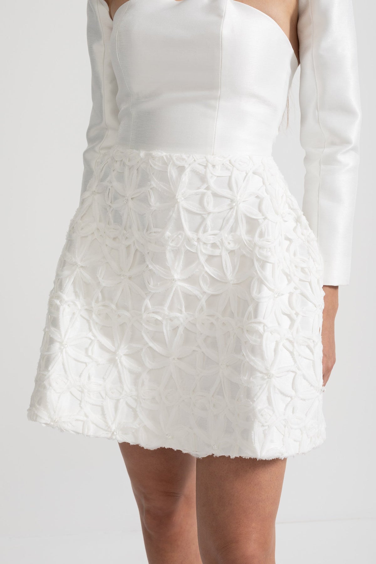 Strapless Sweetheart Mini Dress with Detachable Sculptural Bolero – White – view 5