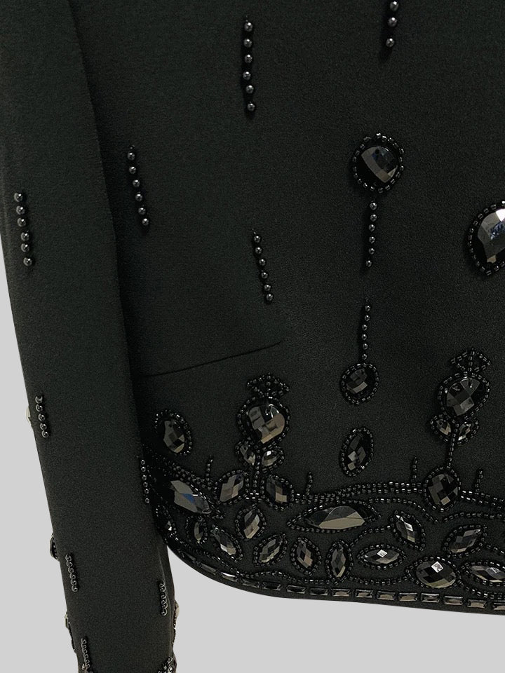 Diamond Embellished High Collar Jacket and Mini Skirt Co-ord Set – Black – view 7
