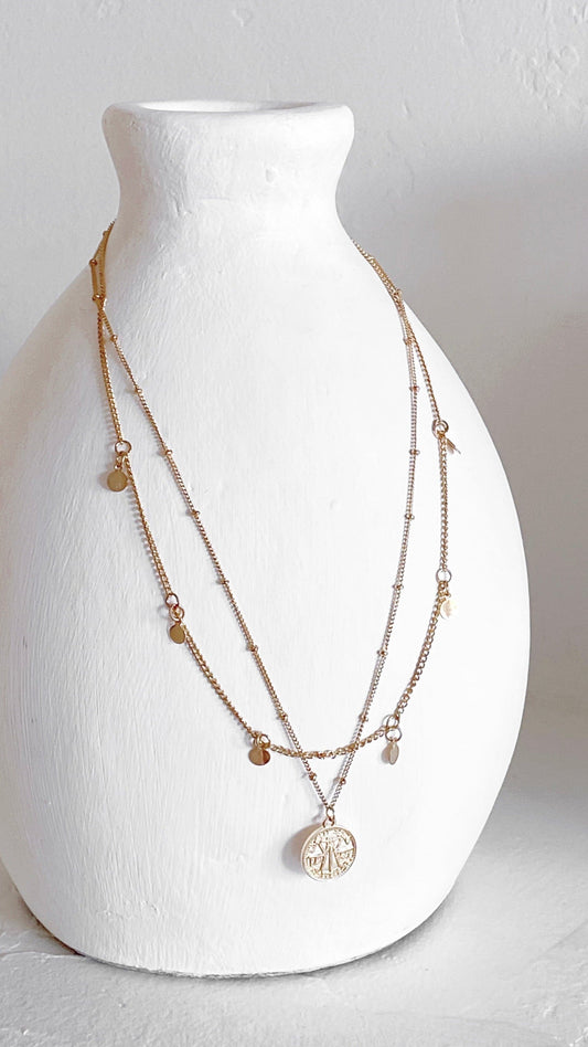 Rubi Layered Circle Pendant and Charm Necklace Set – Gold Plated