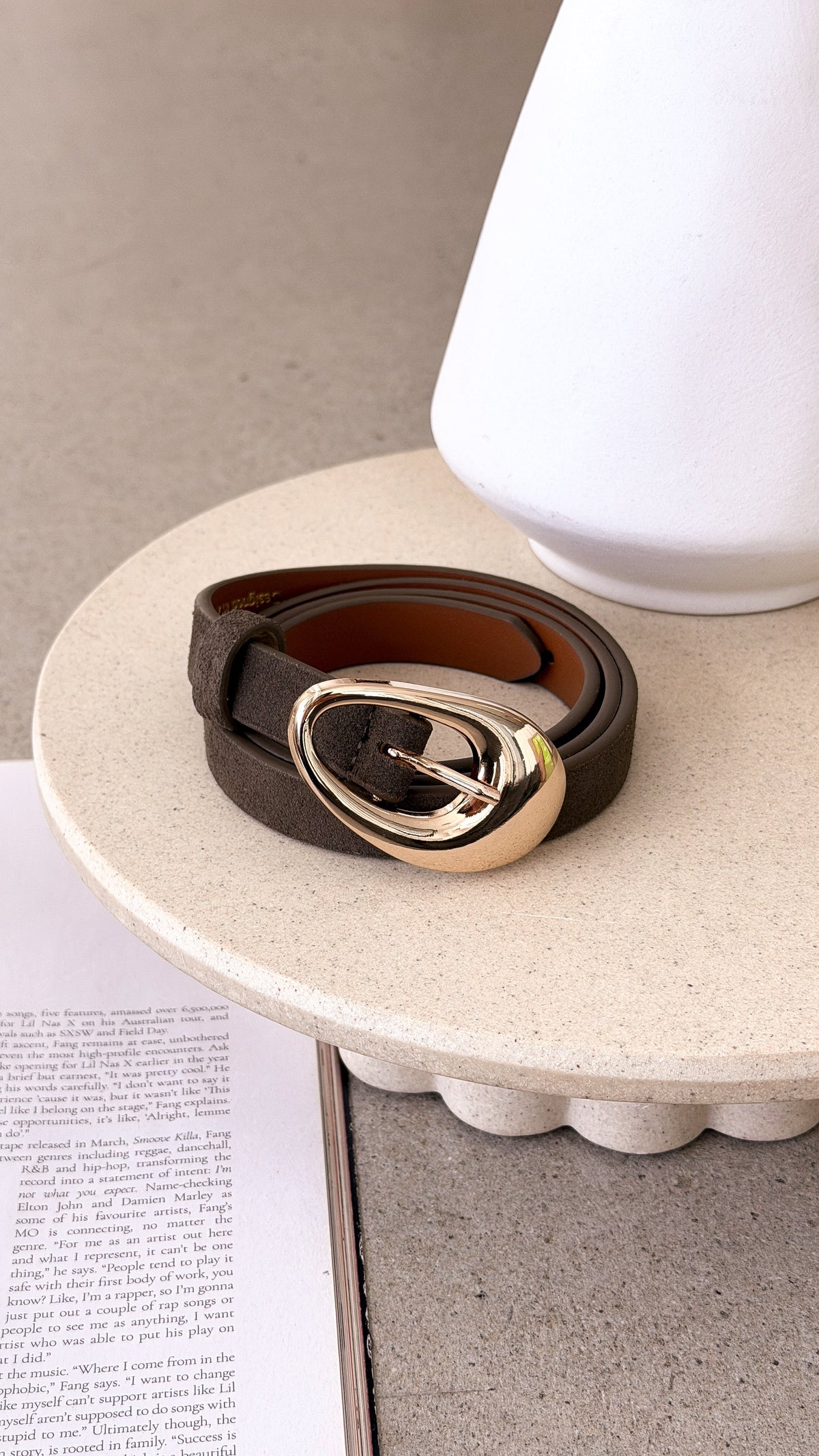 Celina Organic Curve Buckle Genuine Leather Belt – Olive – view 3