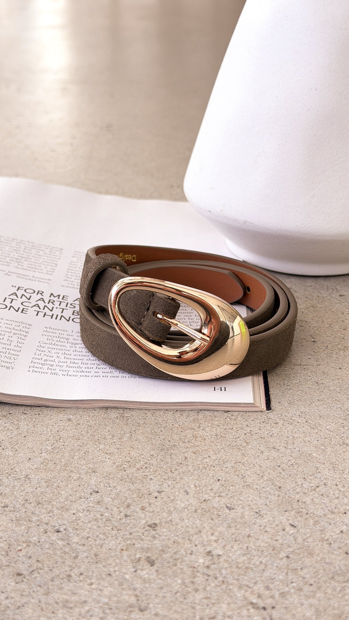 Celina Organic Curve Buckle Genuine Leather Belt – Olive – view 4