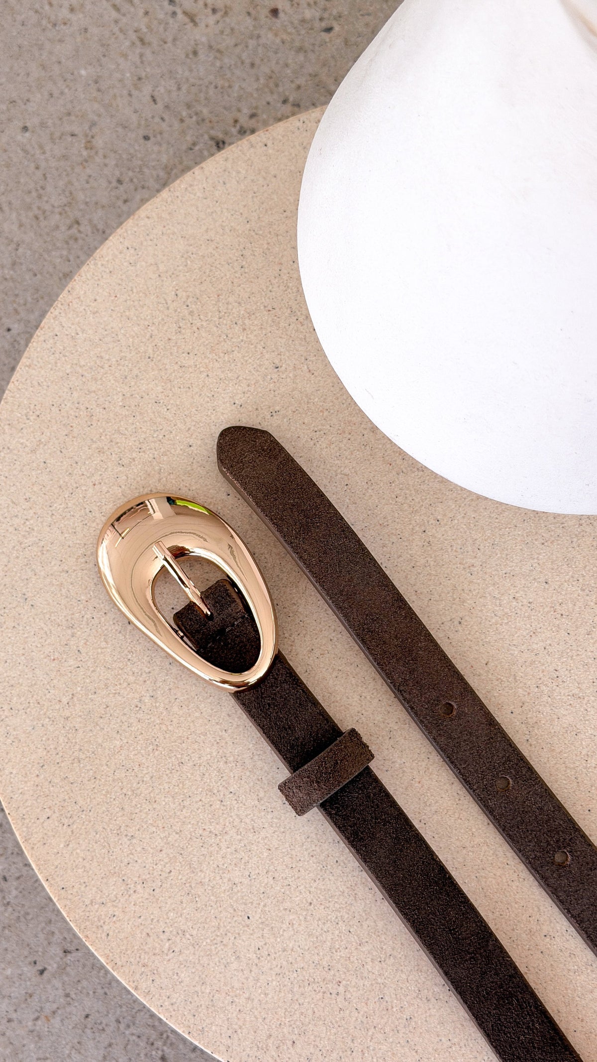 Celina Organic Curve Buckle Genuine Leather Belt – Olive – view 2