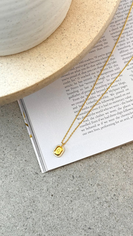 Leo Zodiac Pendant Necklace with Diamante Detail – Gold – view 2