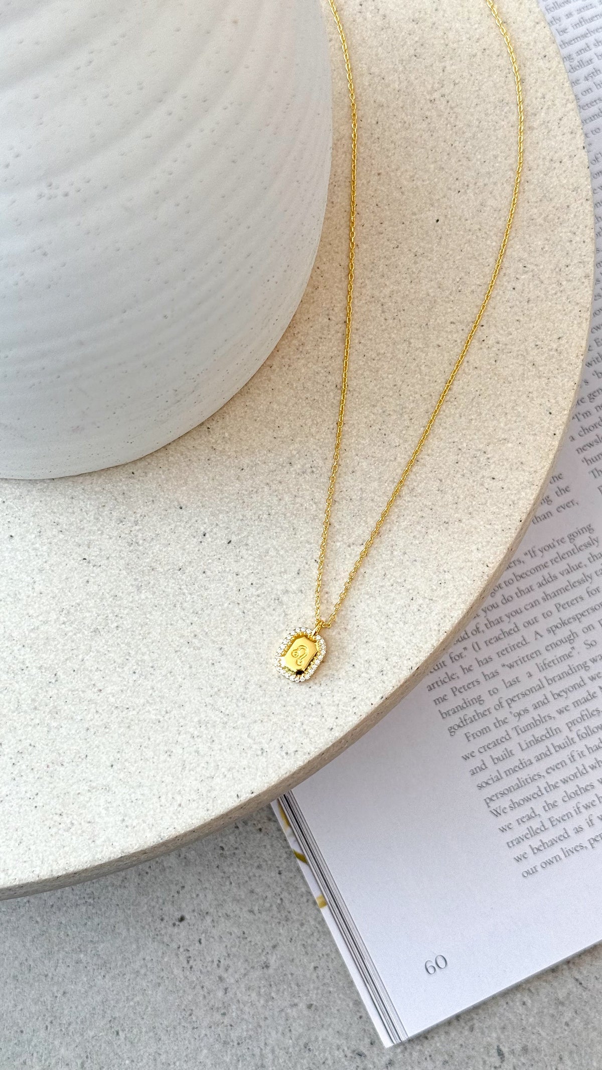 Leo Zodiac Pendant Necklace with Diamante Detail – Gold – view 3