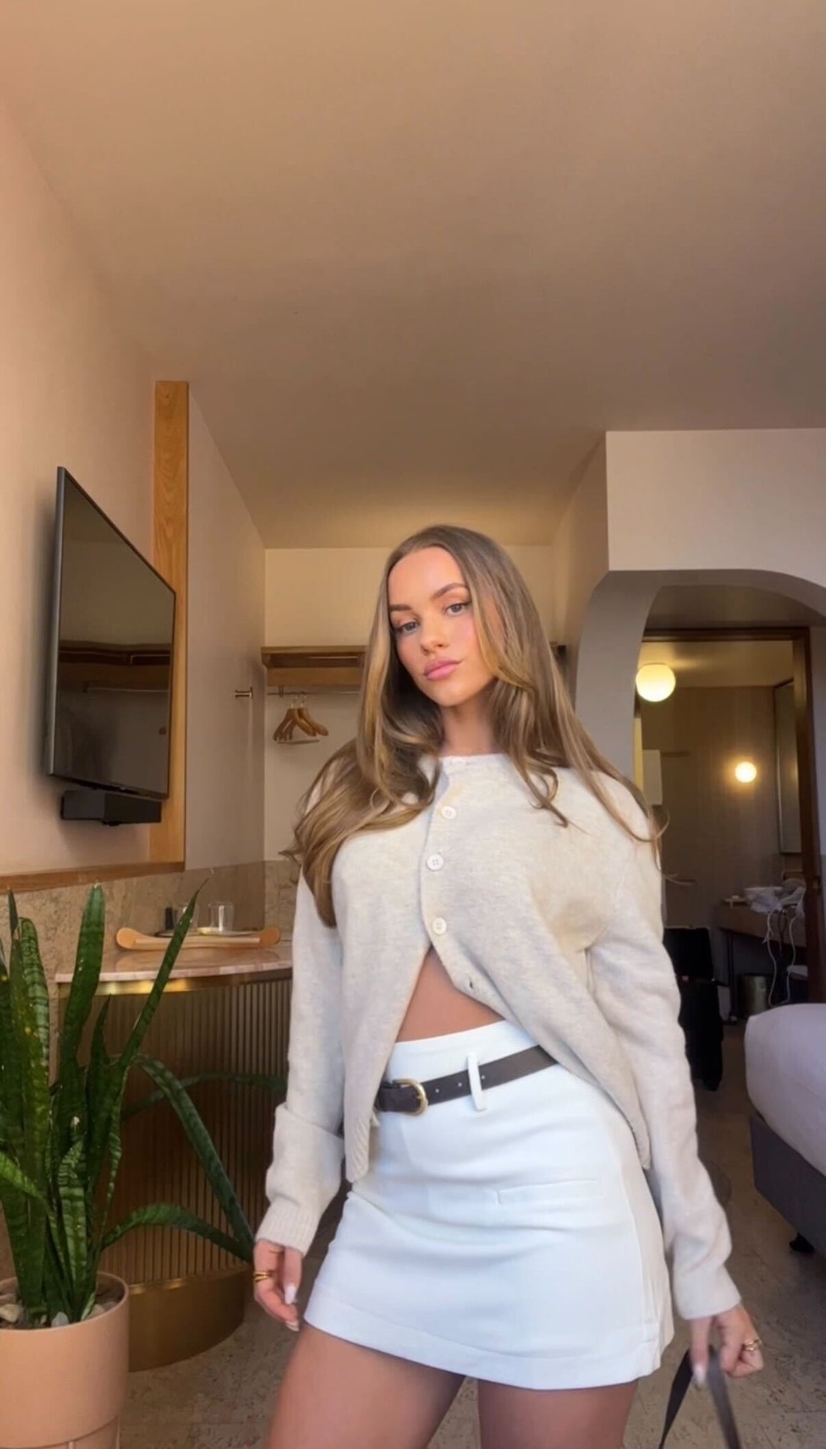 Carinna Relaxed Button-Front Knit Jumper – Beige – view 1