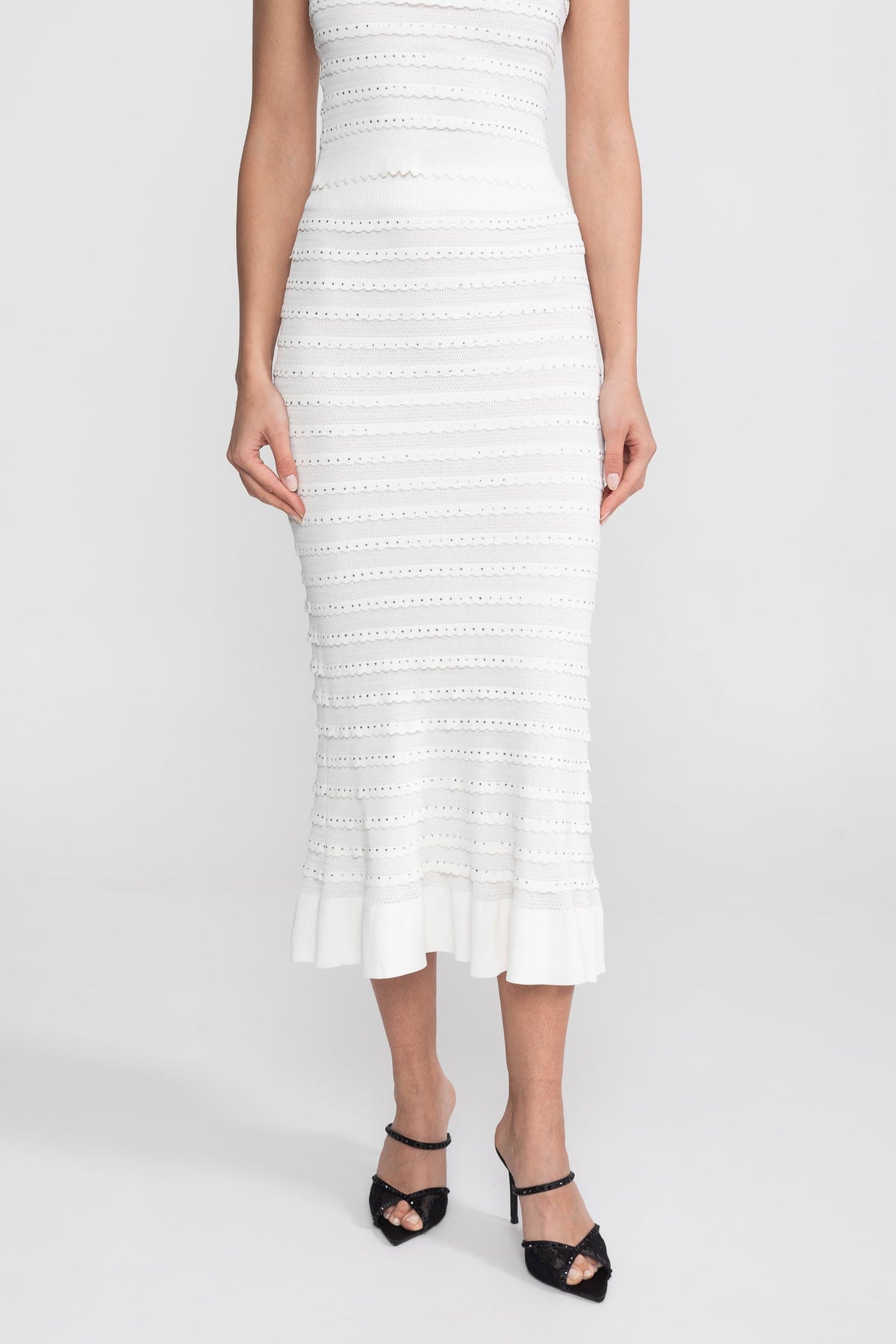 Bouclé Knit Puff Sleeve Blazer, Top and Midi Skirt Three-Piece Set – White – view 10