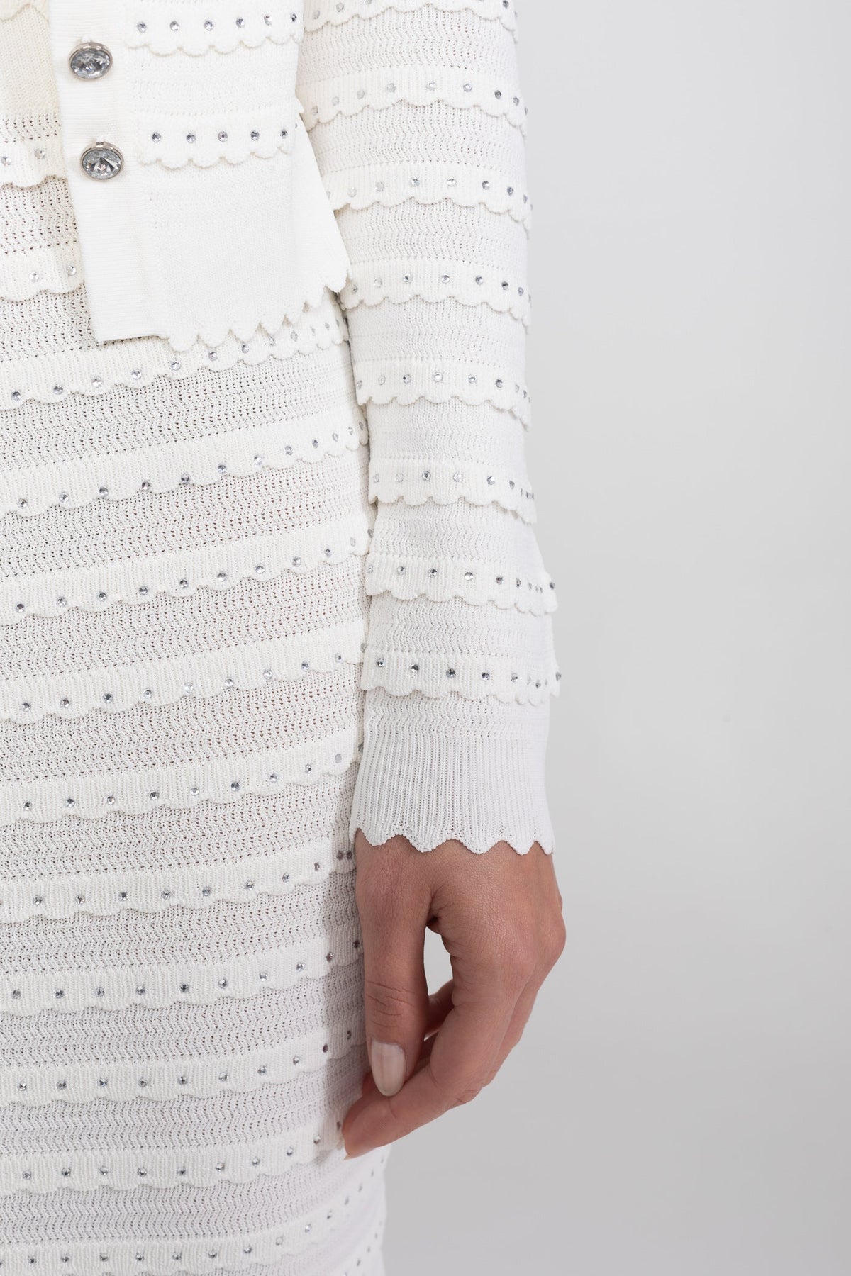 Bouclé Knit Puff Sleeve Blazer, Top and Midi Skirt Three-Piece Set – White – view 6