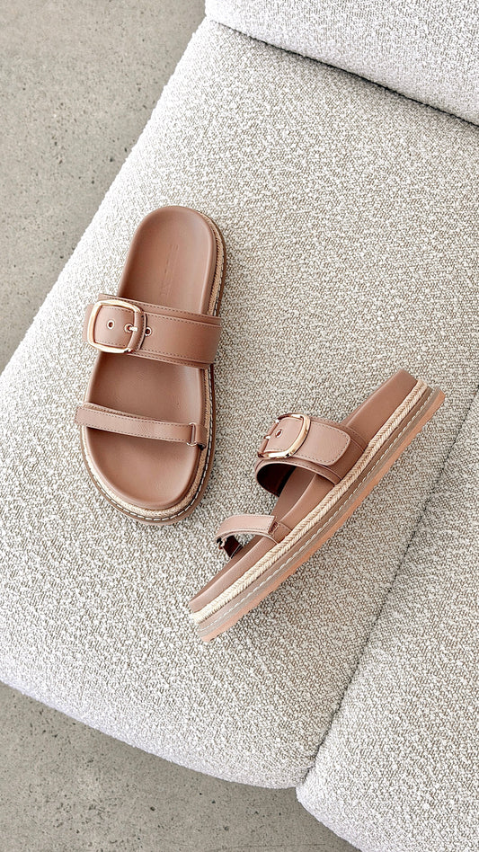 Tabitha Platform Slides with Rope Detail and Buckle Strap – Light Cashew – view 2