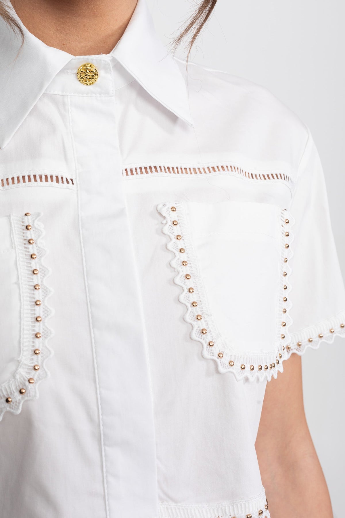 Broderie Trim Cropped Shirt and A-Line Midi Skirt Co-ord Set – White