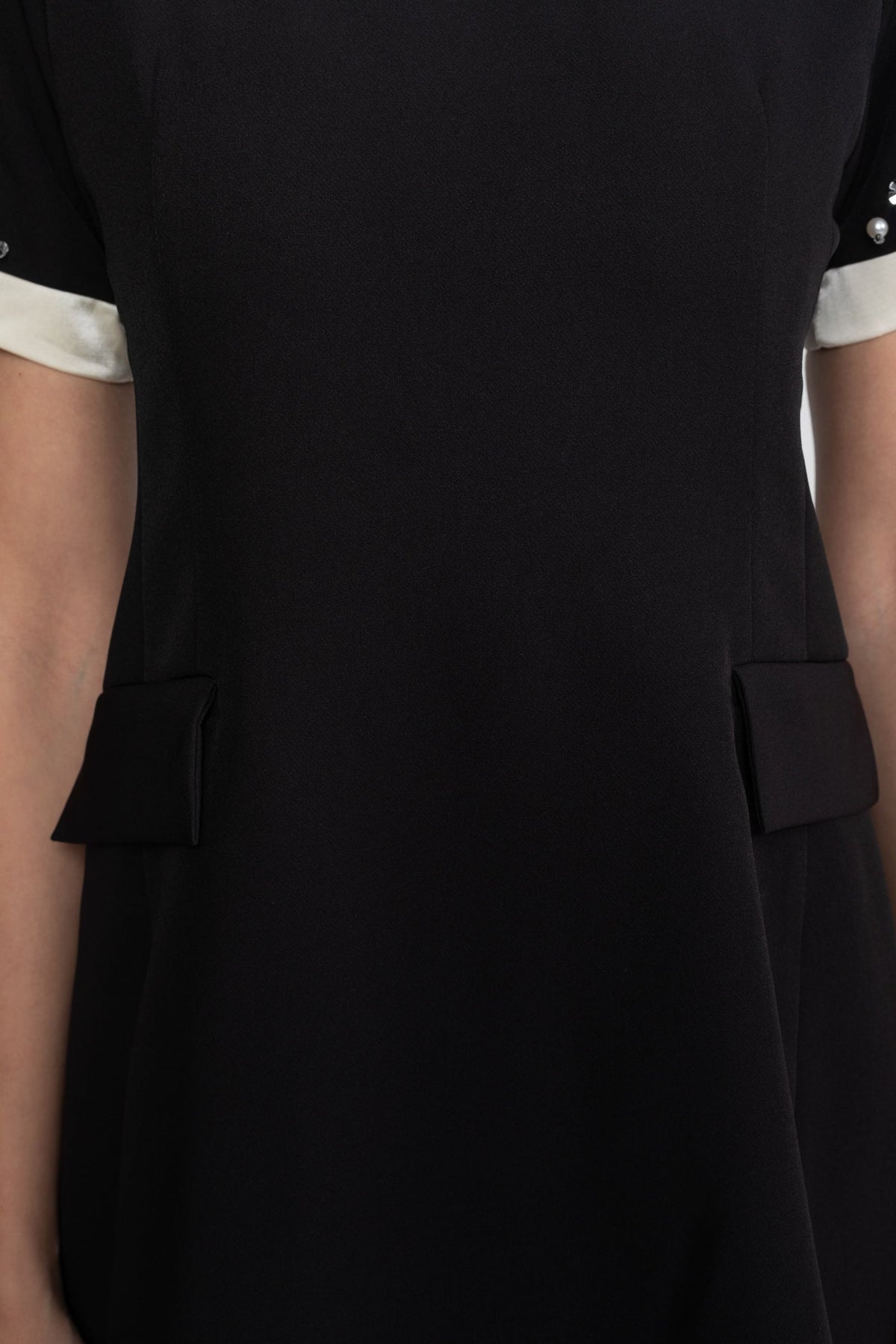 Crystal Embellished Peter Pan Collar A-Line Mini Dress with Jewel Cuffs – Black – view 6