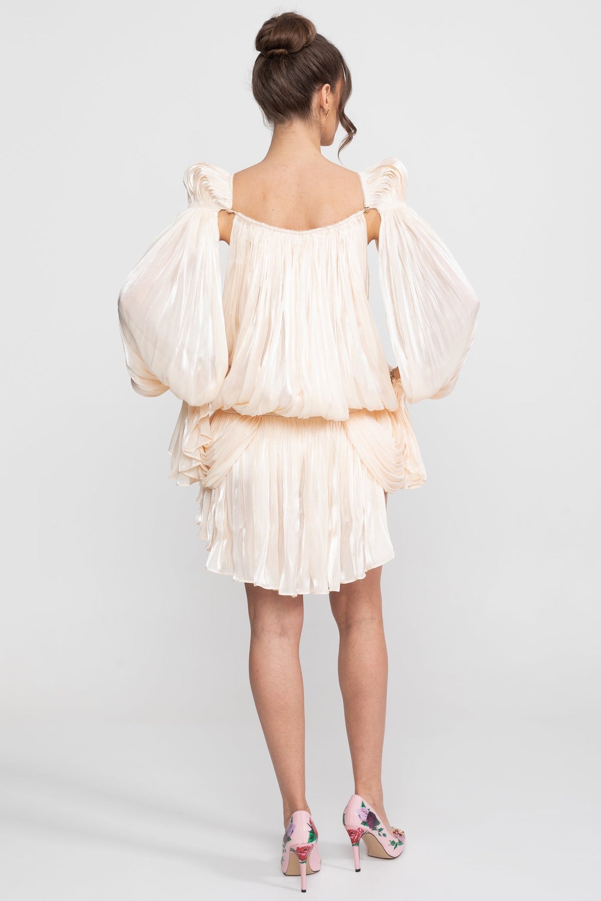 Sheer Chiffon Cape Sleeve Mini Dress with Gold Clip Detail – Ivory – view 8