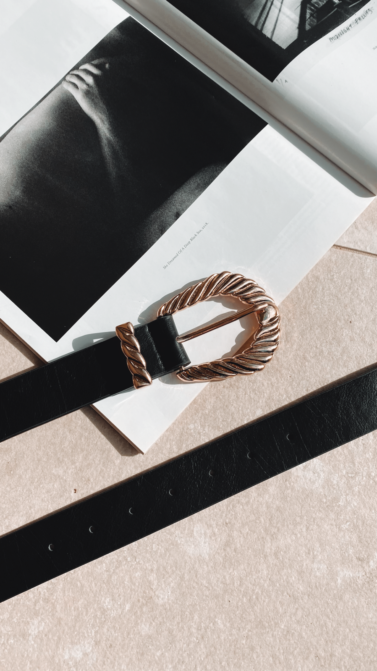 Amelie Bold Twist Buckle Synthetic Belt – Black/Gold – view 12