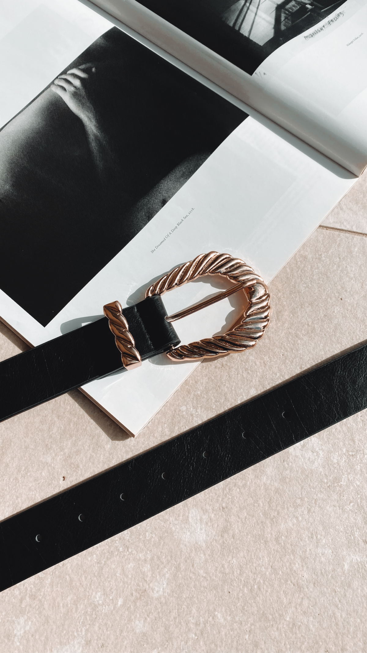 Amelie Bold Twist Buckle Synthetic Belt – Black/Gold – view 4